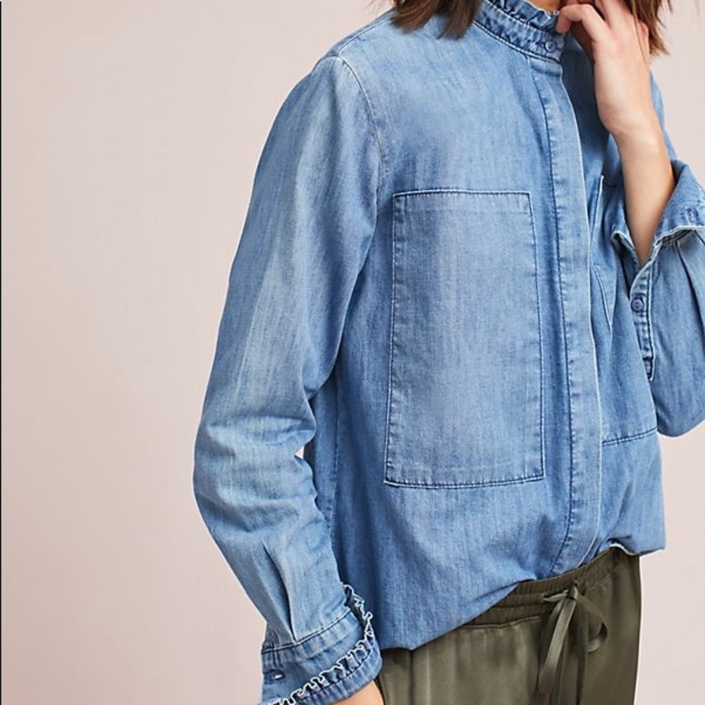 Anthropologie Chambray‎ High Neck Button Down Shirt